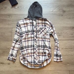 Maurices Plaid Hooded Shirt in Purple and Cream